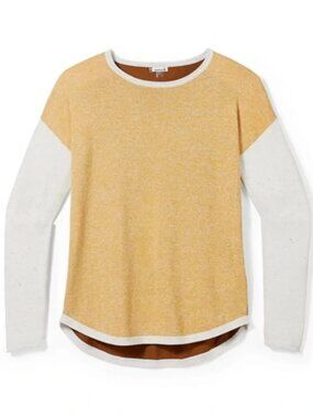 Smartwool Shadow Pine Colorblock Sweater in Honey Gold/Natural Donegal Marl S